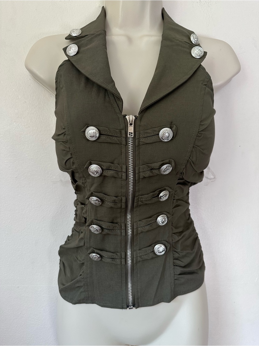 Military-Inspired Olive Green Zip Front Vest